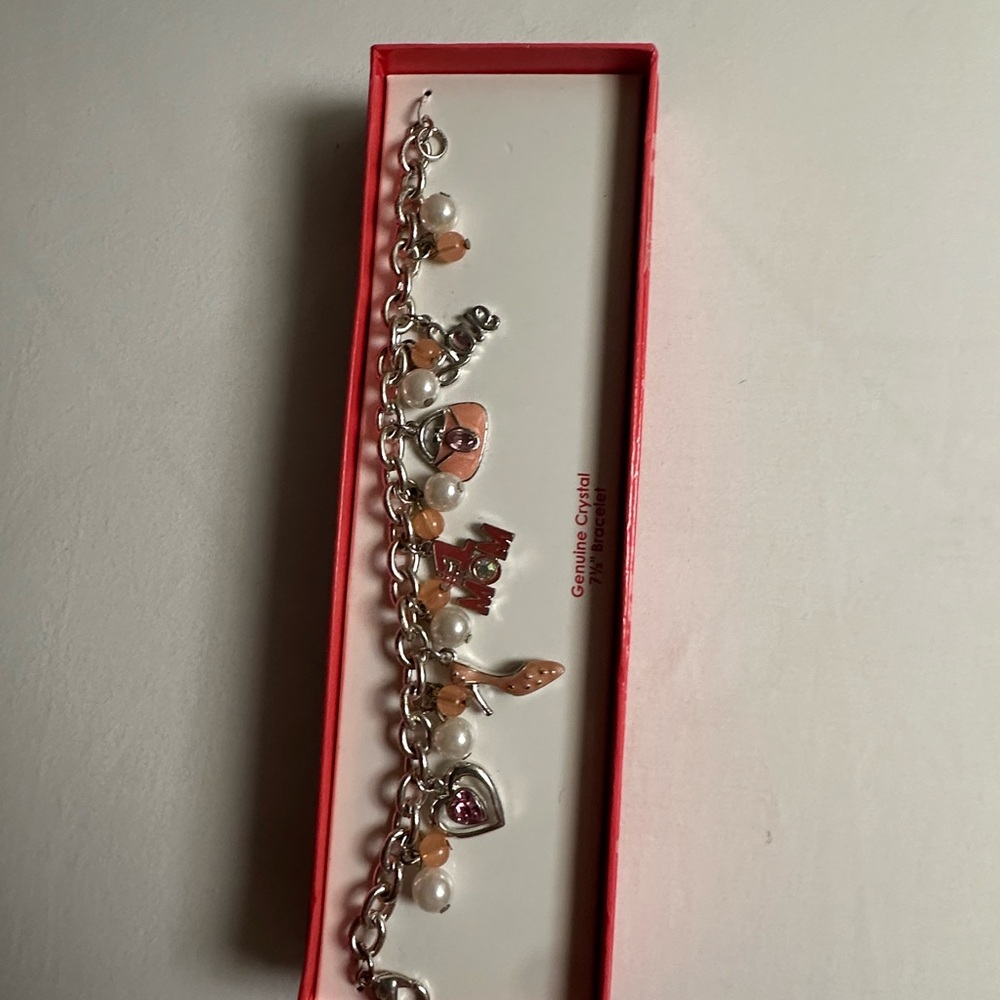 Charming Silver and Pink Bracelet with Heart Charms